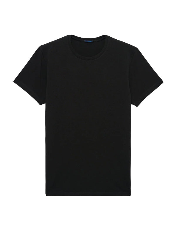 Black crew neck short sleeve t-shirt on white background