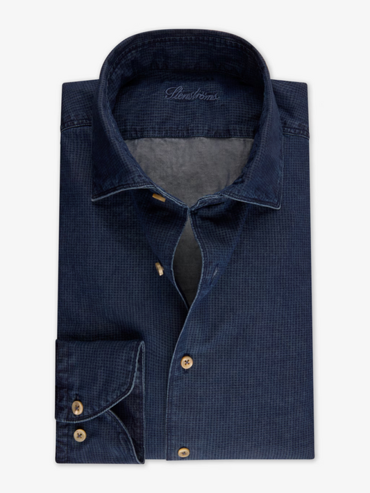 Stenstroms Fitted Tonal Print Dark Indigo