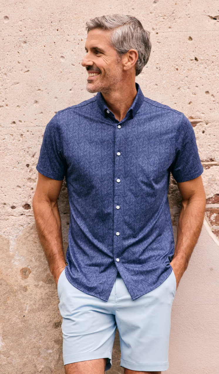 Mizzen + Main Halyard SS Shirt Coastal Fjord Coffee Leaves