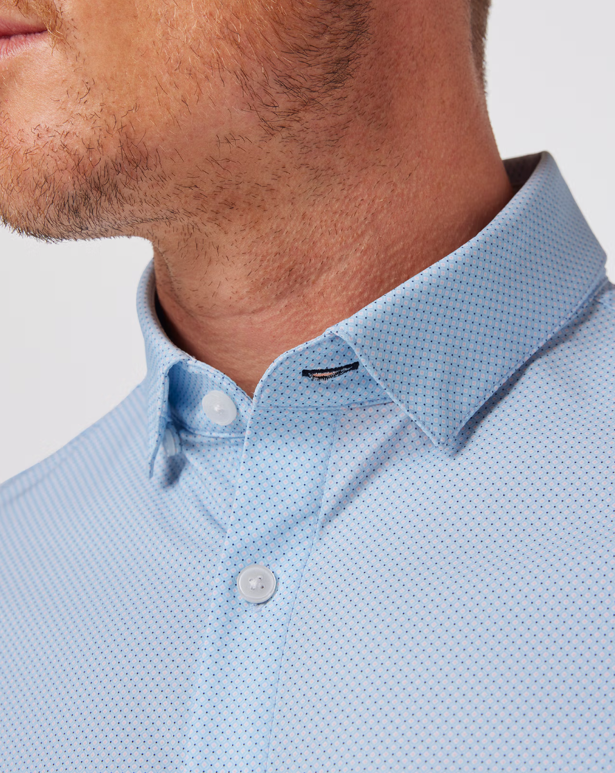 Mizzen + Main Leeward SS Dress Shirt Lt Blue Pressed Diamond