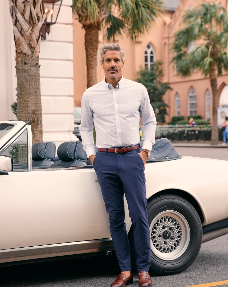 Mizzen + Main Leeward LS Dress Shirt White Double Diamond