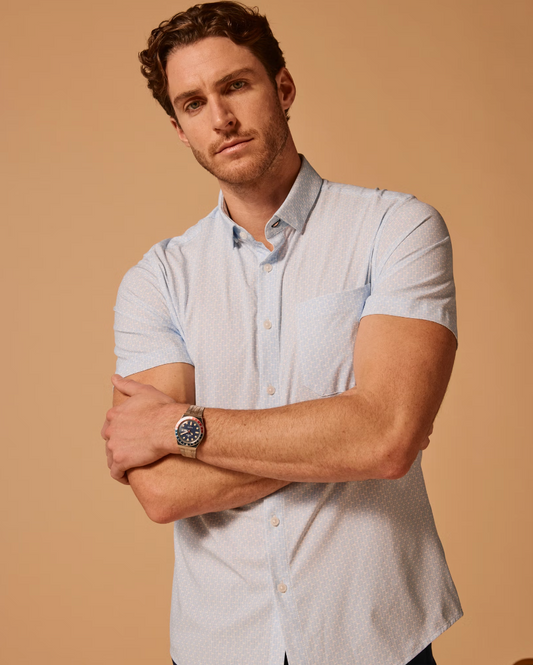 Mizzen + main Leeward SS Dress Shirt White Triangle Dash