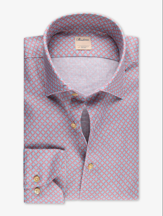 Stenstroms Fitted LS Shirt Lt Pink Pattern