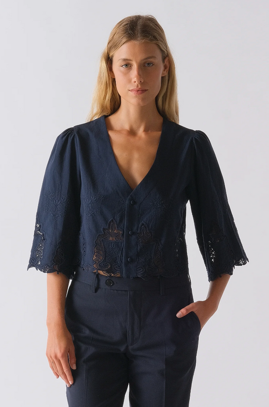 Cissa The Lady Vintage Lace 3/4 Slv Blouse Navy