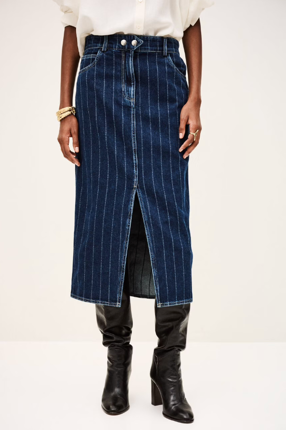 ba&sh Romy Pinstripe Denim Skirt Blue Jeans