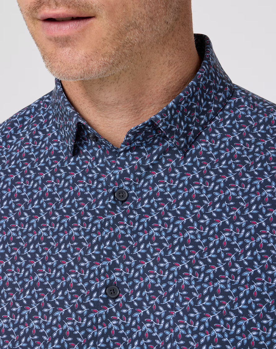 Mizzen + main Leeward SS Dress Shirt Navy Vine Leaf