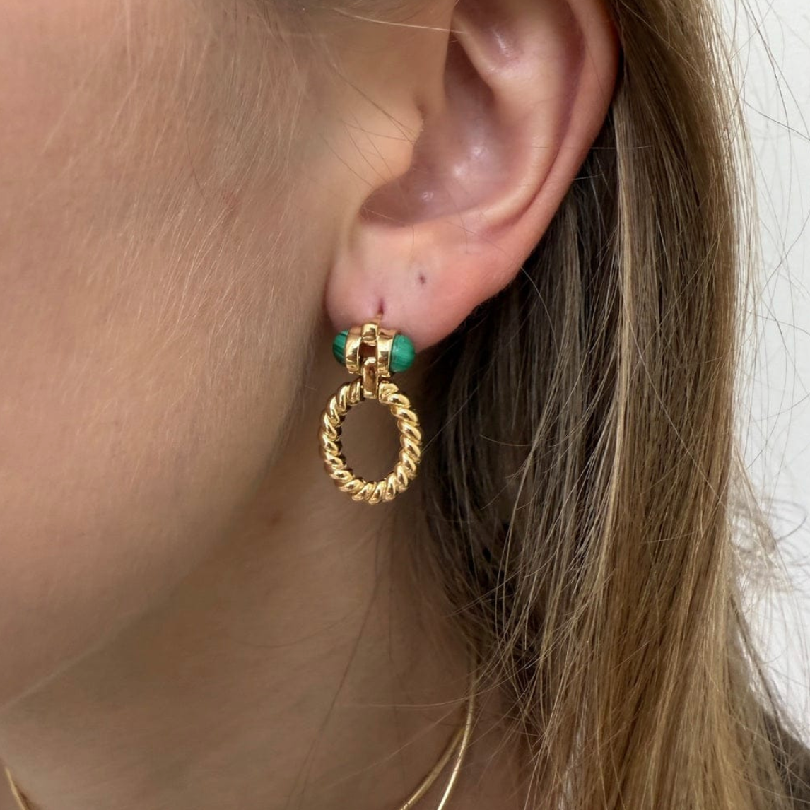 Jennifer Zeuner Davis 1" Earring 18K Yellow Gold Plated Silver/Malachite