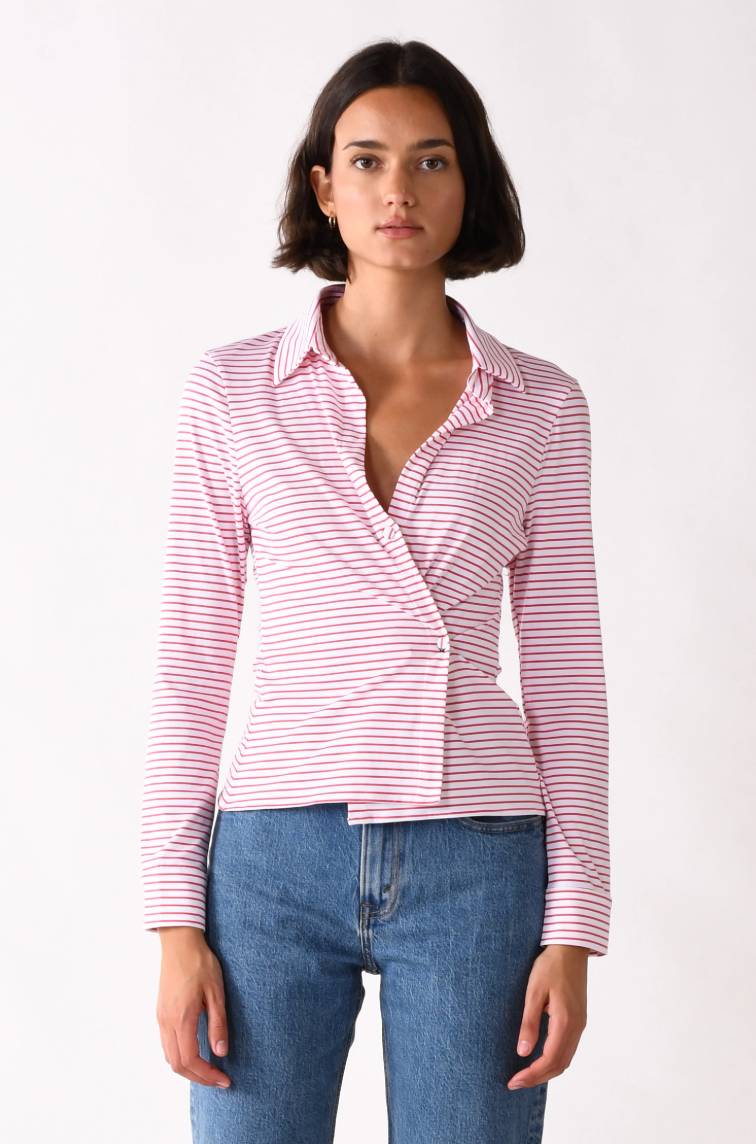 Cissa The Fitted LS Knit Shirt Red Stripe