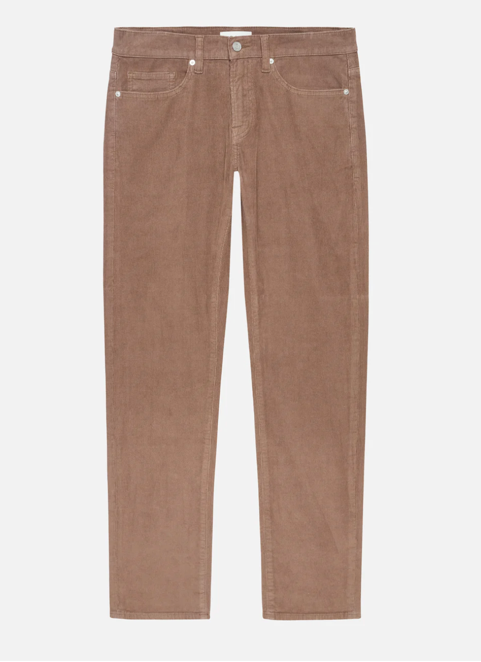 Frame L'Homme Slim corduroy pants in dark taupe with classic five-pocket styling and button closure.