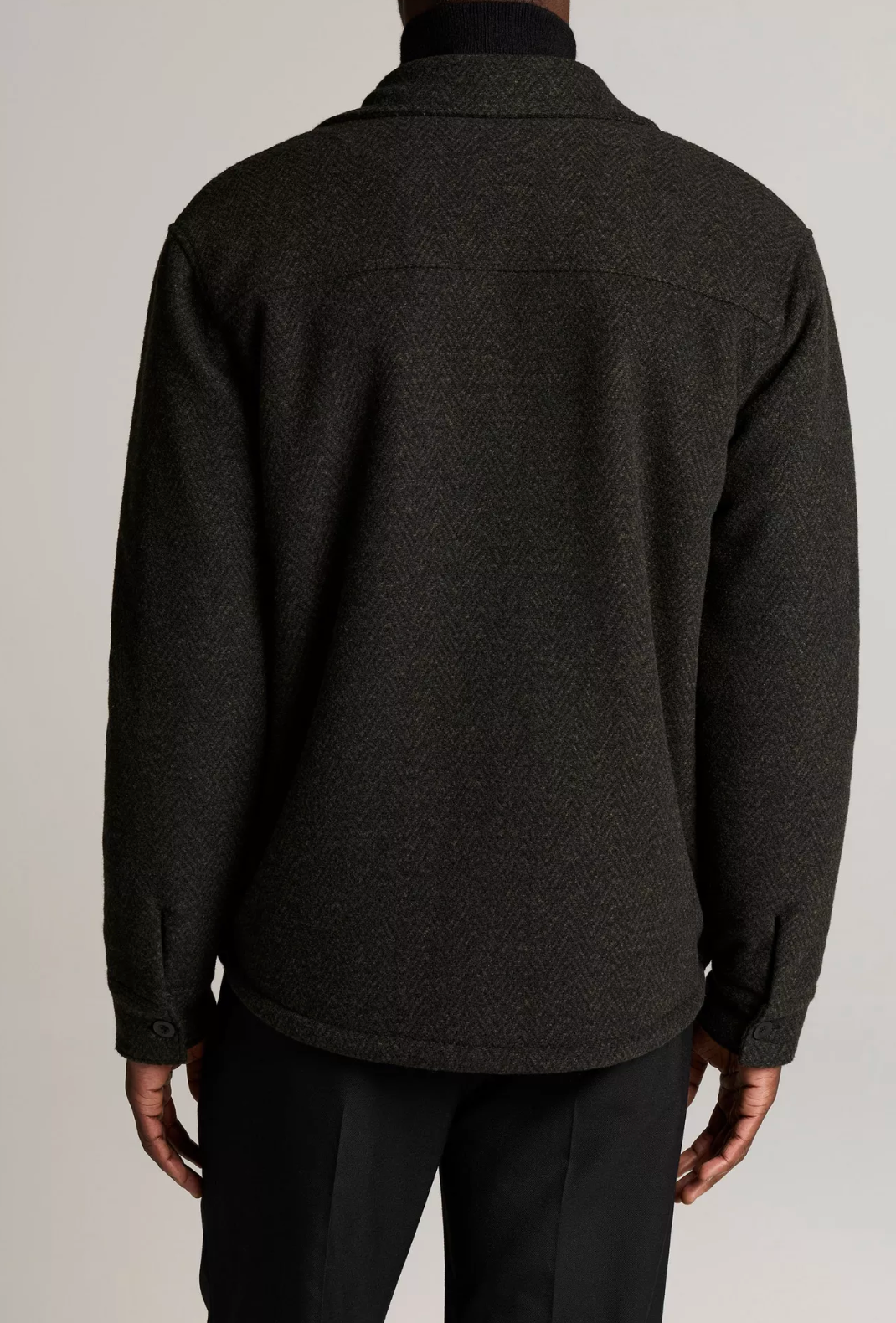 Vince Herringbone Sherpa Lined Shirt Jacket Barron Green/Blk