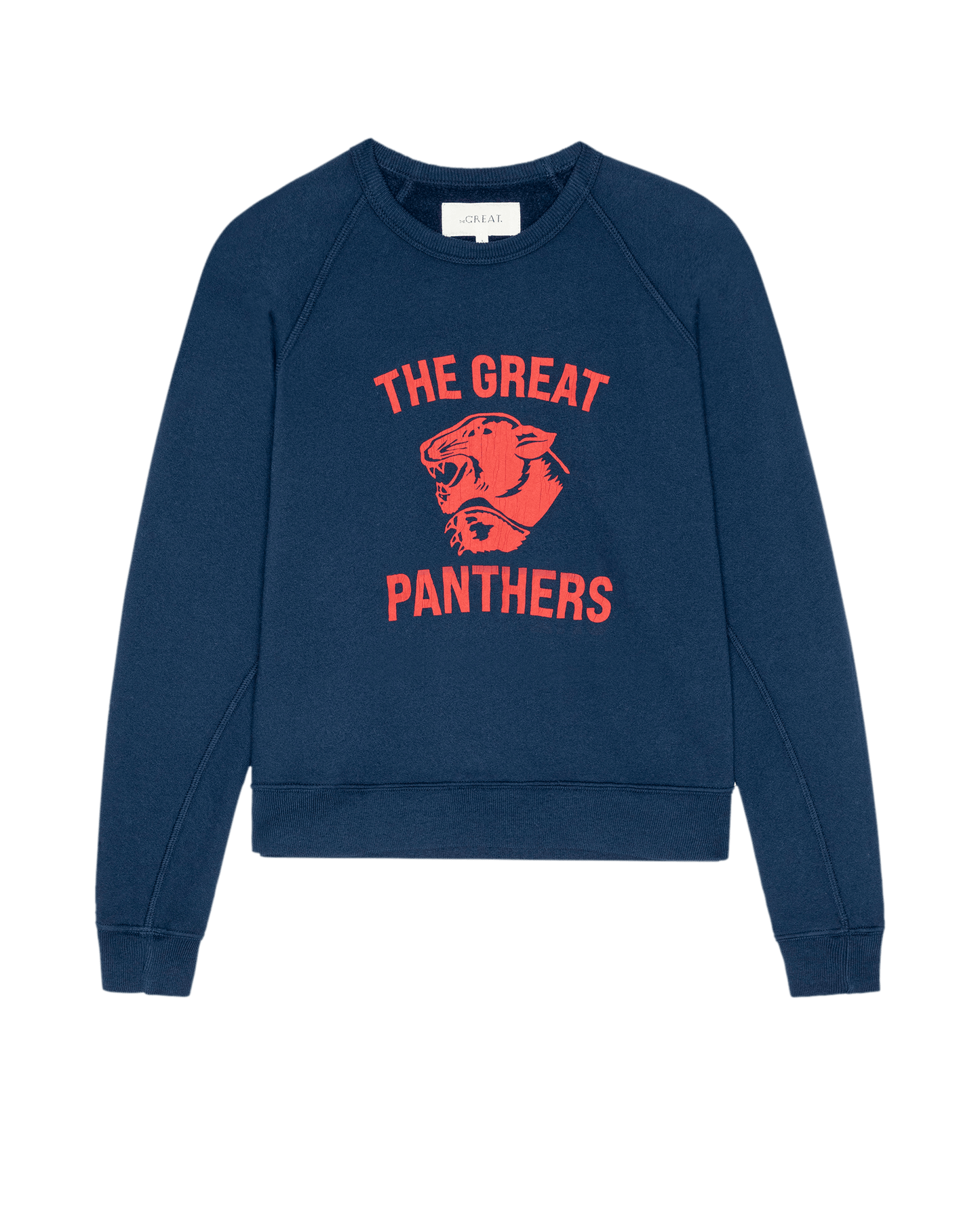 Navy blue crewneck sweatshirt with red 'The Great Panthers' graphic and growling panther illustration