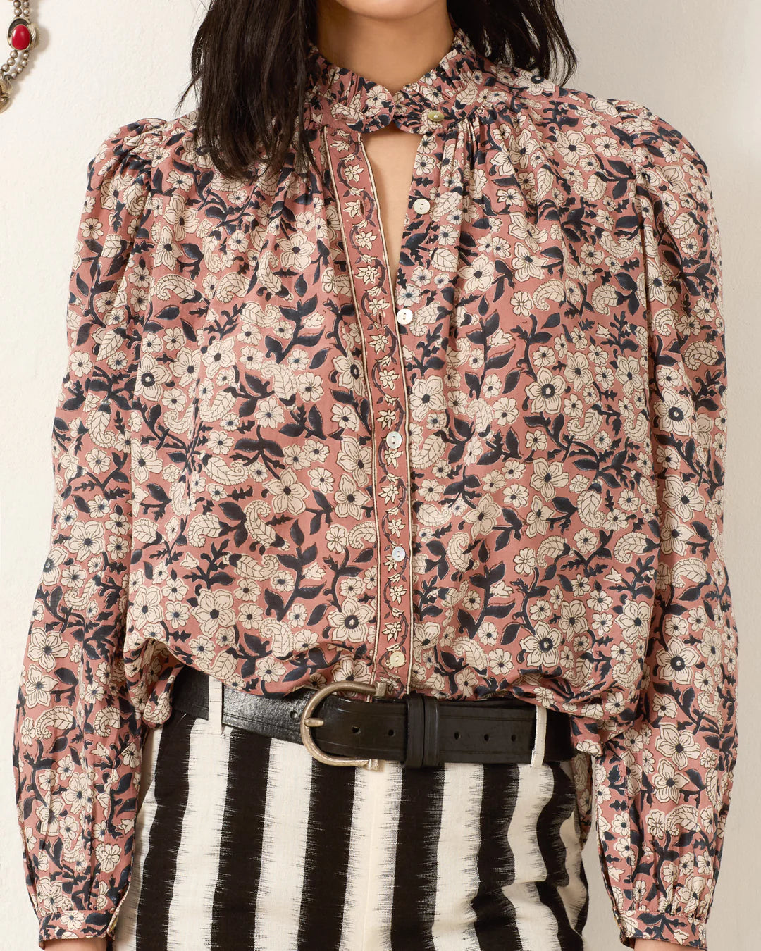 Alix of Bohemia Annabel Sepia Floral Shirt Nude