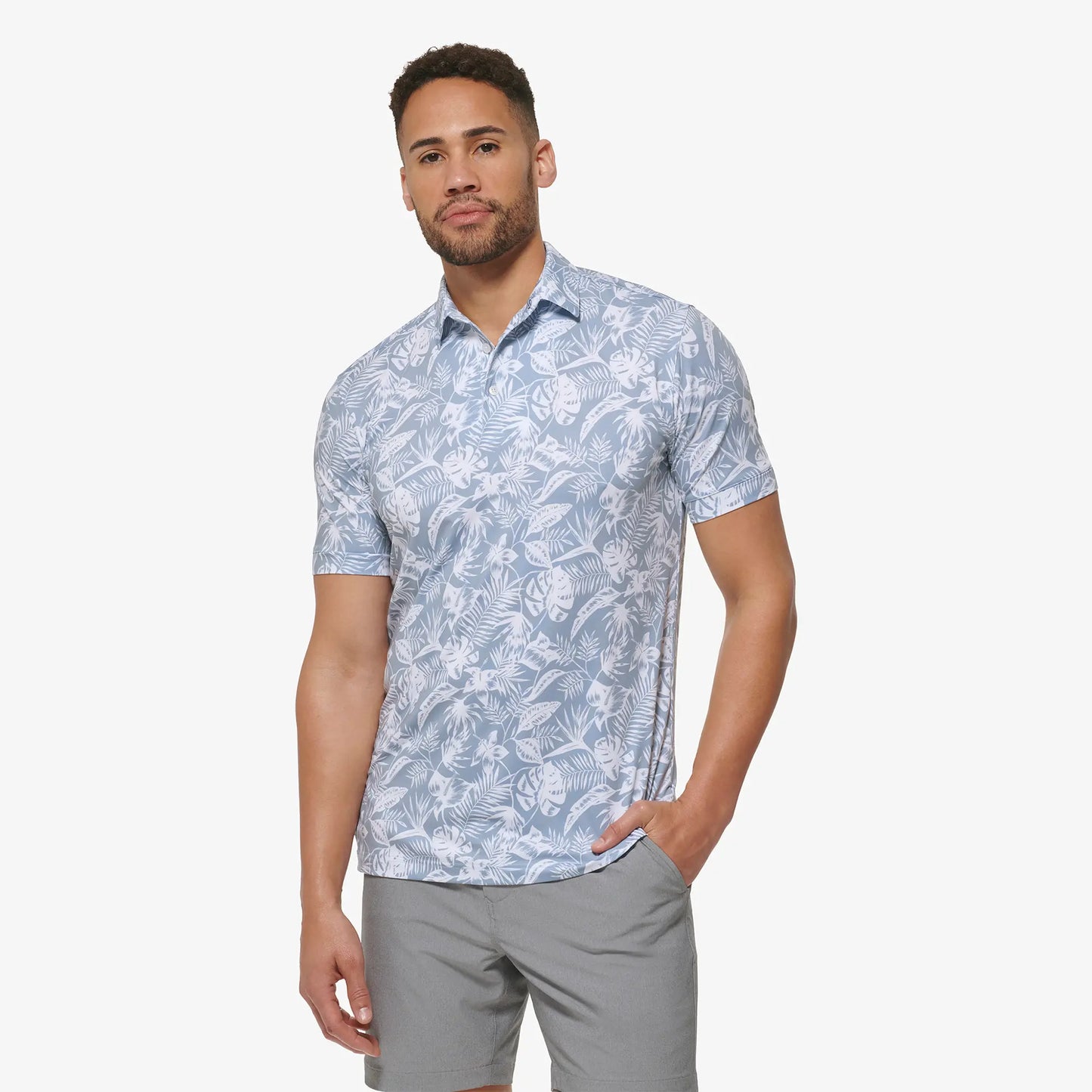 Mizzen + Main Versa SS Polo Ashley Blue Palm Print