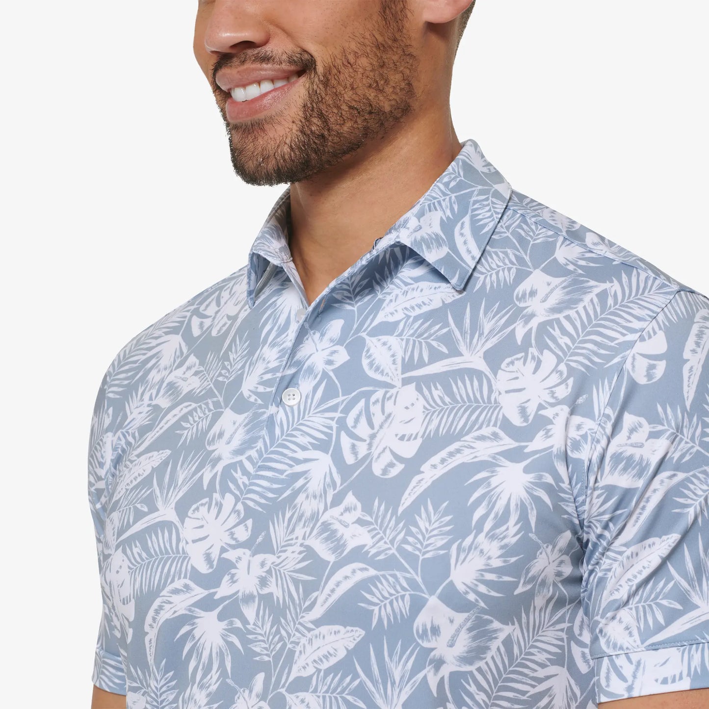 Mizzen + Main Versa SS Polo Ashley Blue Palm Print