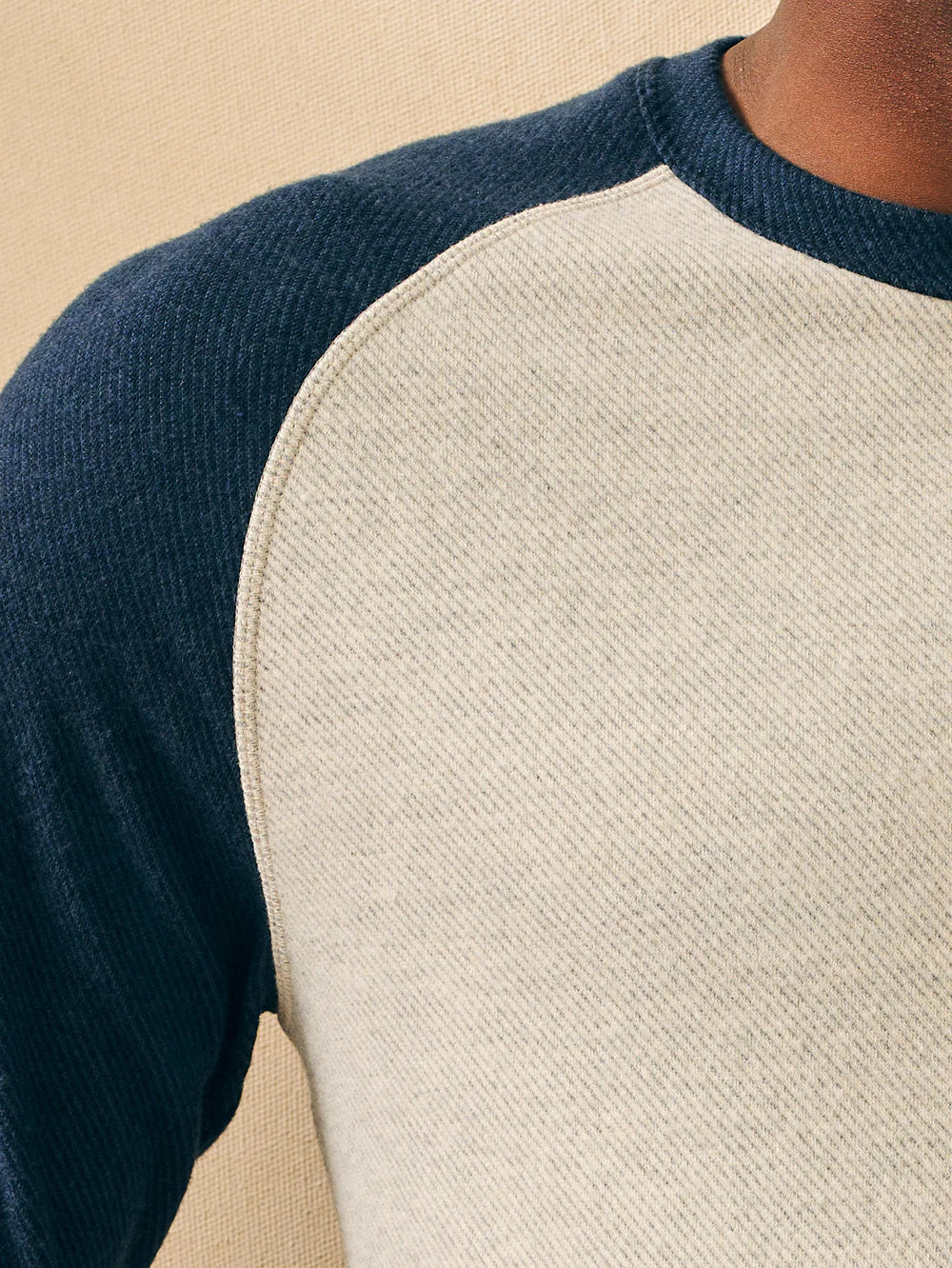 Faherty Legend Baseball Sweater Crew Heather Gry/Navy