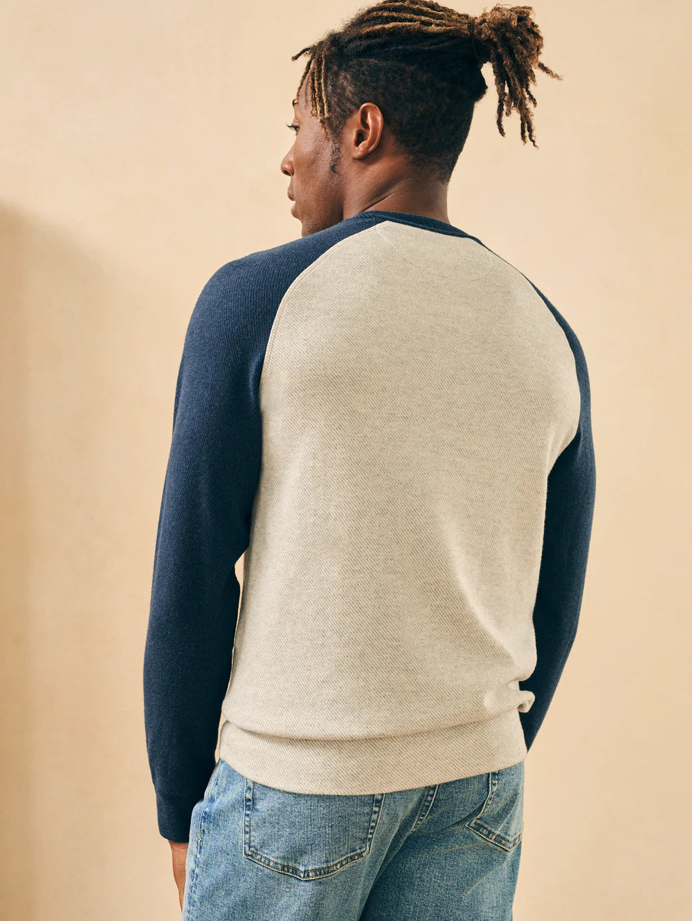 Faherty Legend Baseball Sweater Crew Heather Gry/Navy