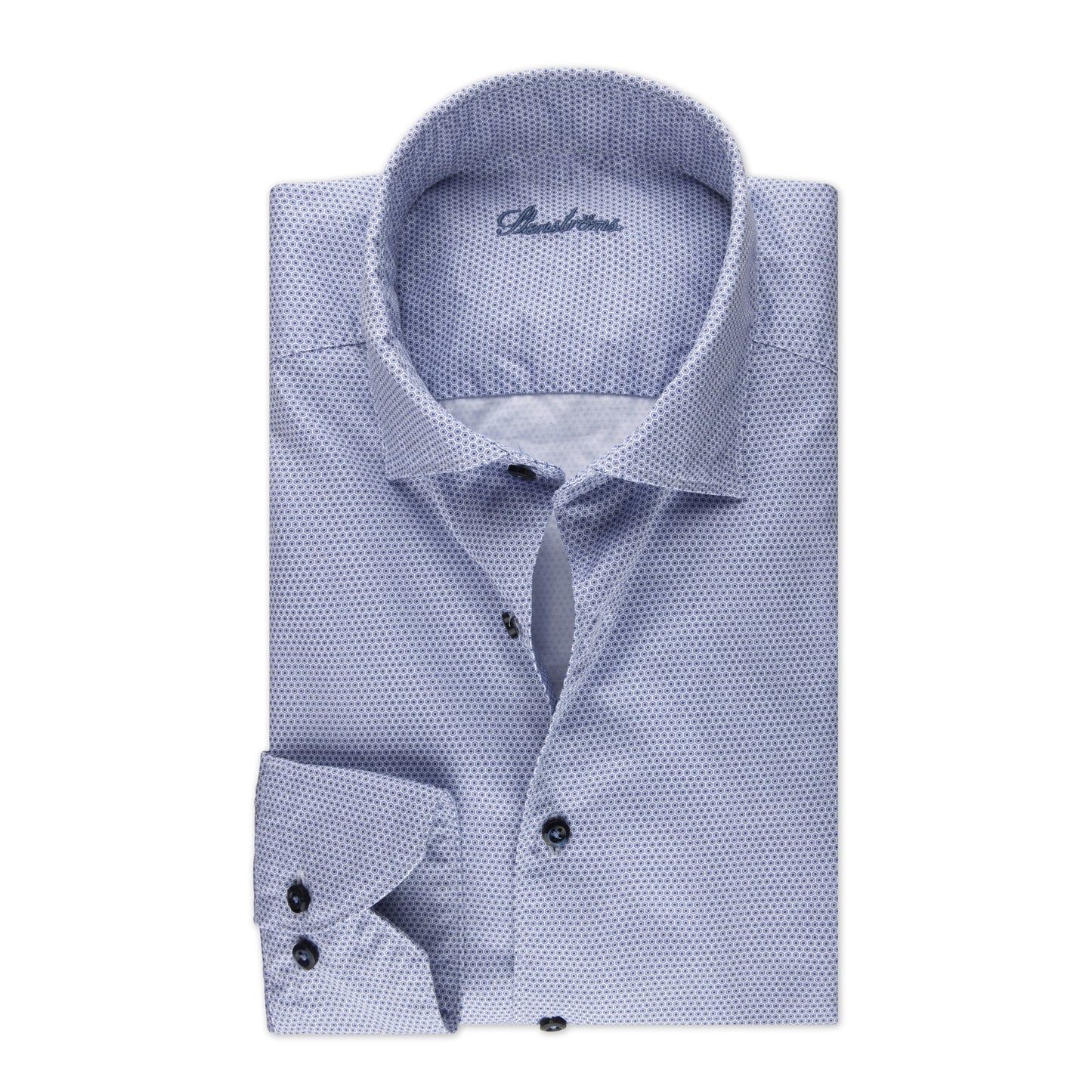 Stenstroms Fitted Wht w/ Blue Geo Print Shirt 001