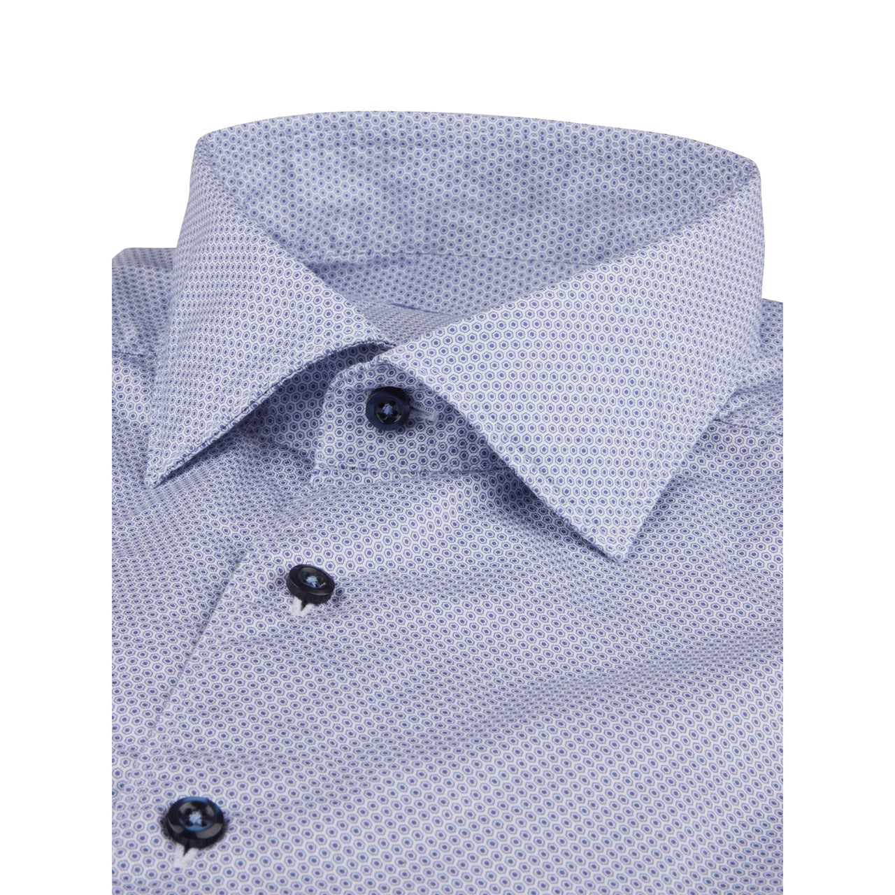 Stenstroms Fitted Wht w/ Blue Geo Print Shirt 001