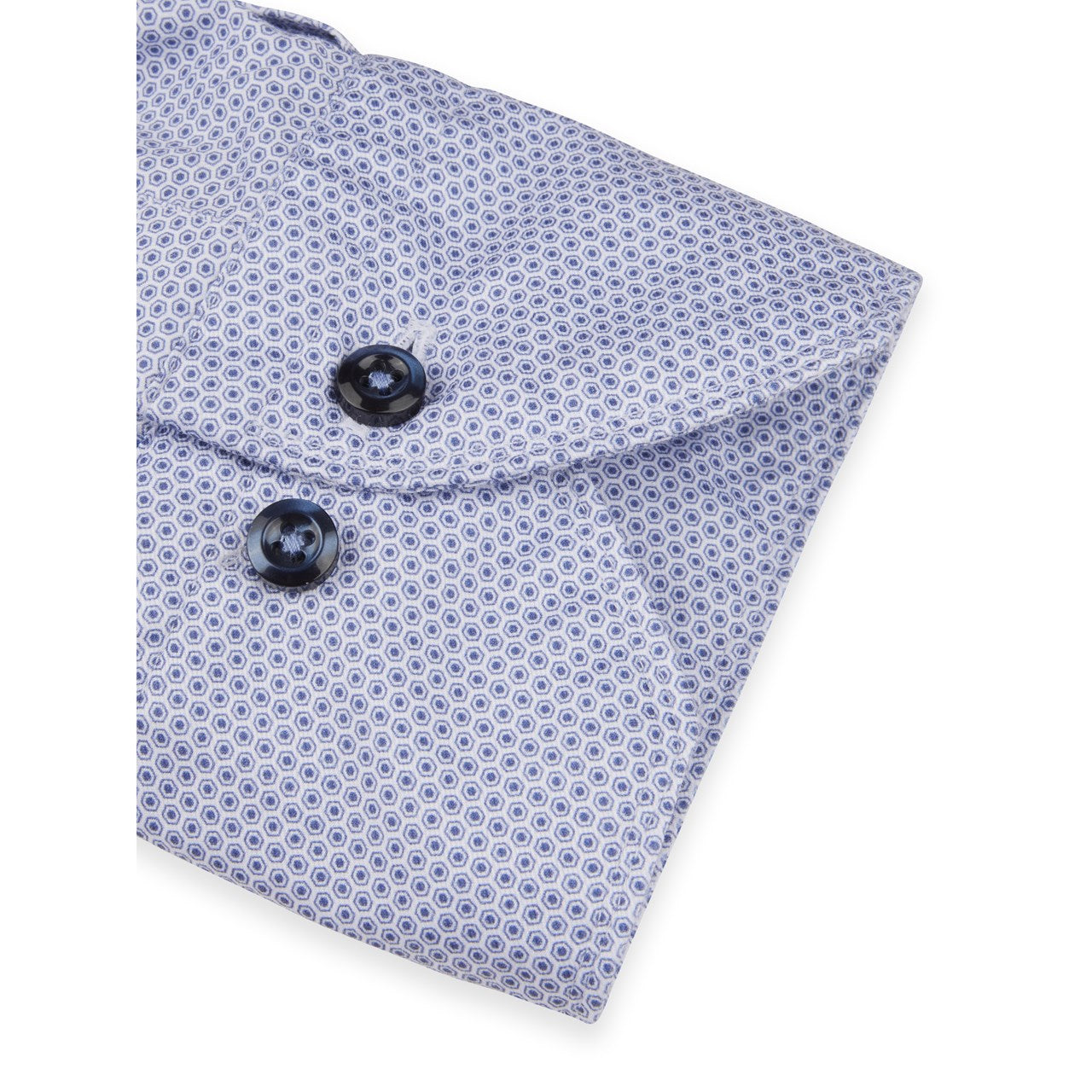 Stenstroms Fitted Wht w/ Blue Geo Print Shirt 001