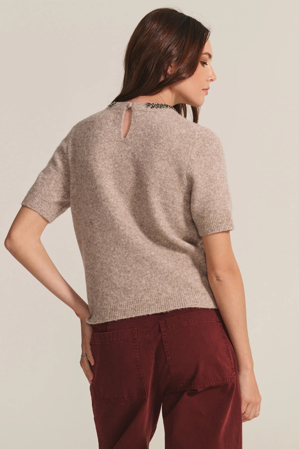 Velvet Briana SS Sweater w/ Jewel Collar Oatmeal