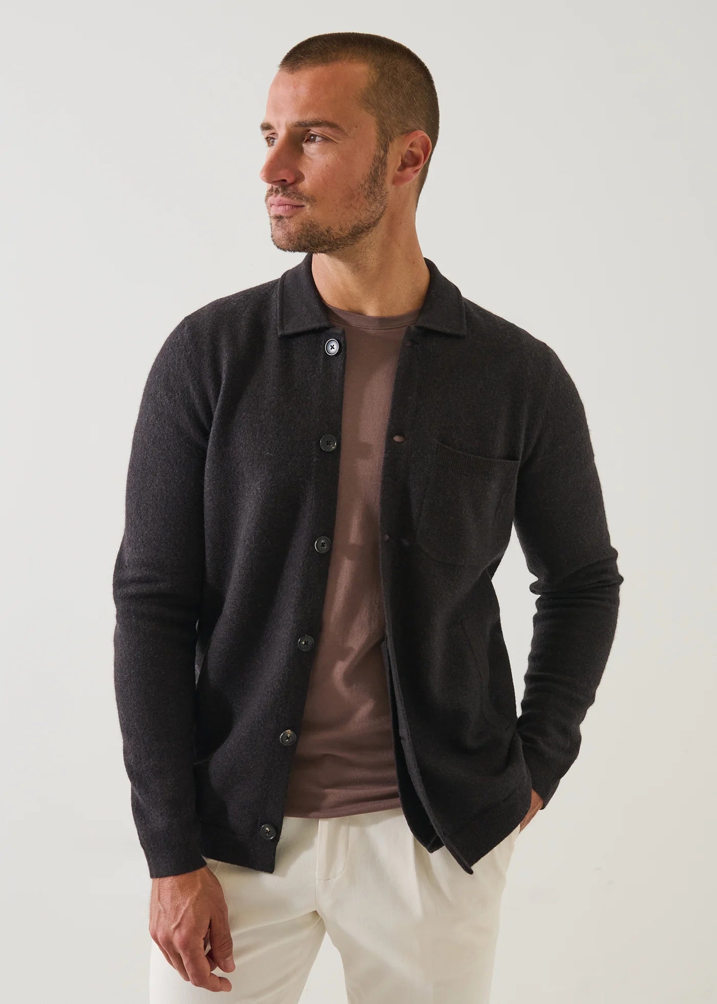 Patrick Assaraf XFine Merino Boiled Wool Button Jacket Brownie
