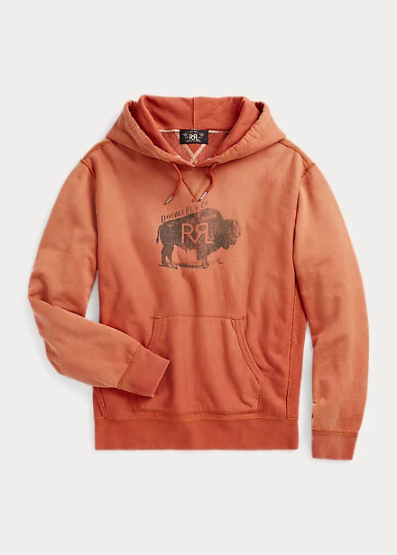 RRL Bison Graphic LS Fleece Hoodie Vintage Orange
