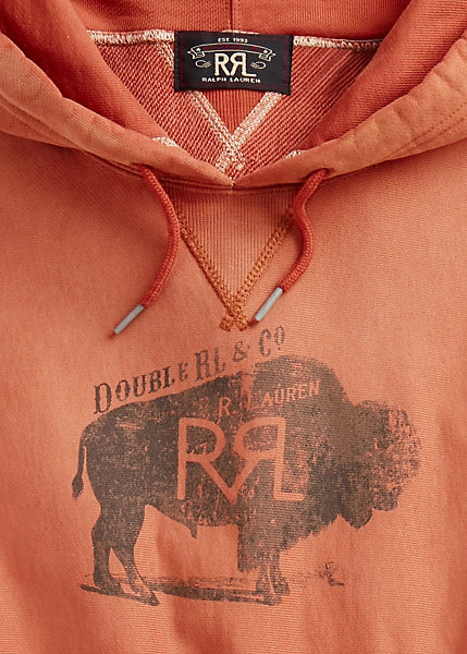 RRL Bison Graphic LS Fleece Hoodie Vintage Orange