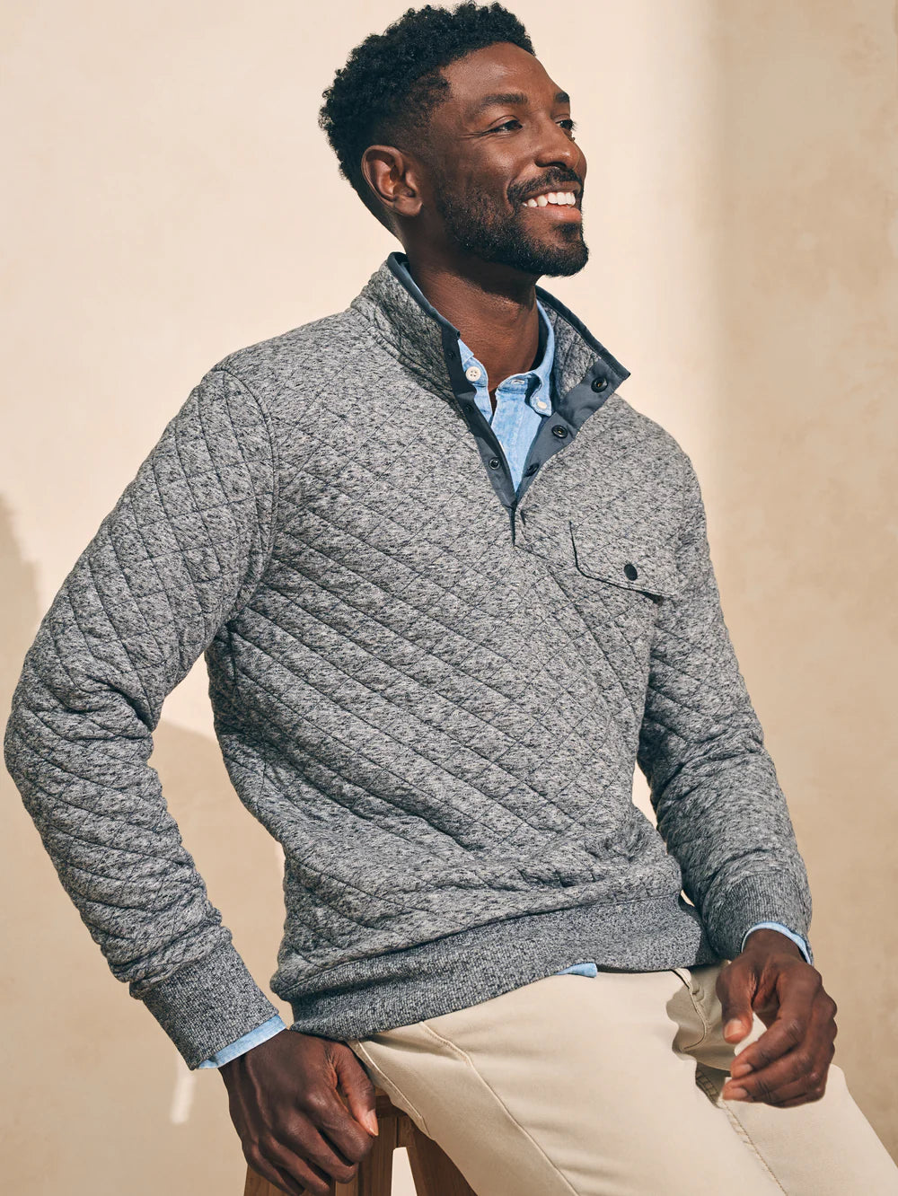 Faherty Epic Quilted Fleece PO Carbon Melange