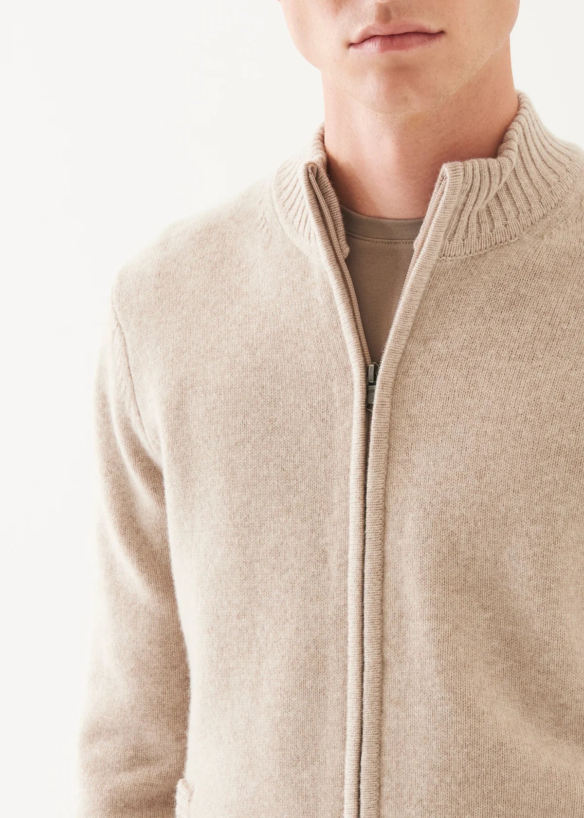 Patrick Assaraf Wool/Cash LS Zip Mock Cashew