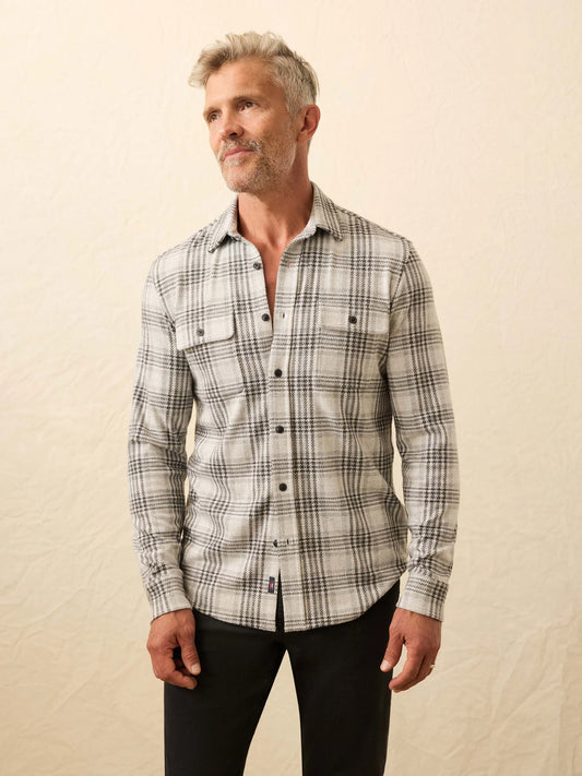 Faherty Legend Sweater Shirt Charcoal Cream Plaid