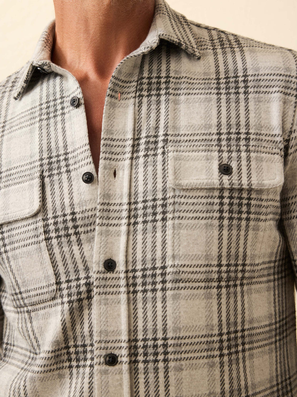 Faherty Legend Sweater Shirt Charcoal Cream Plaid