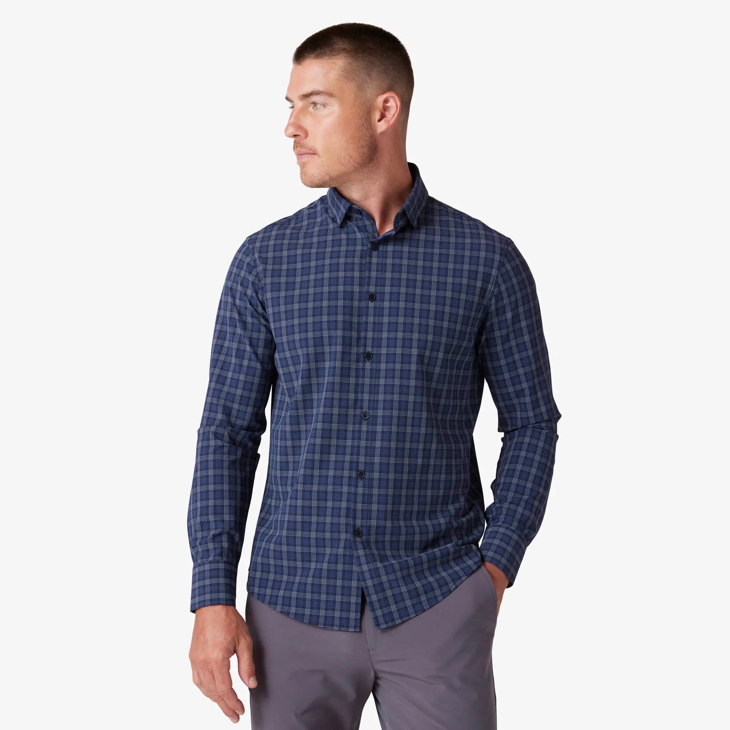 Mizzen + Main Leeward No Tuck LS Navy Dallas Plaid