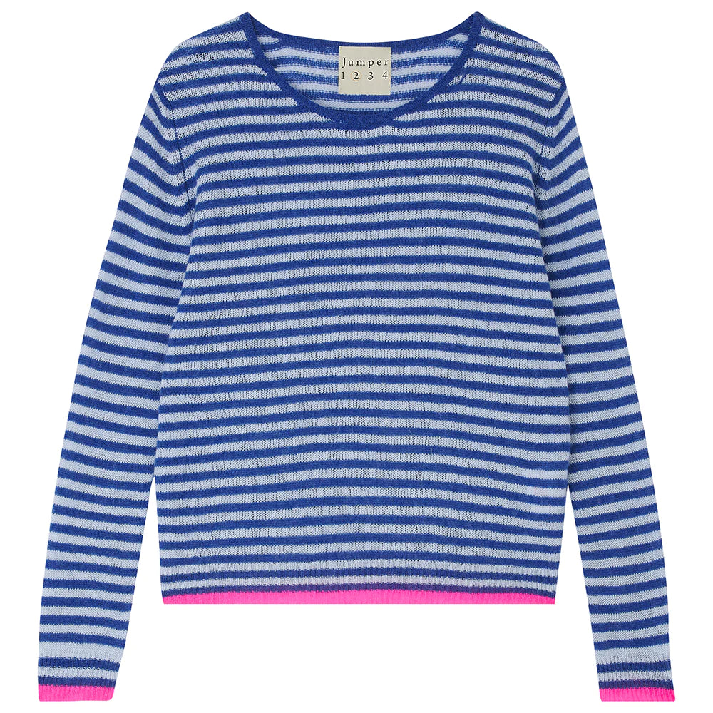 Jumper 1234 Little Stripe Crew Denim Cement Hot Pink