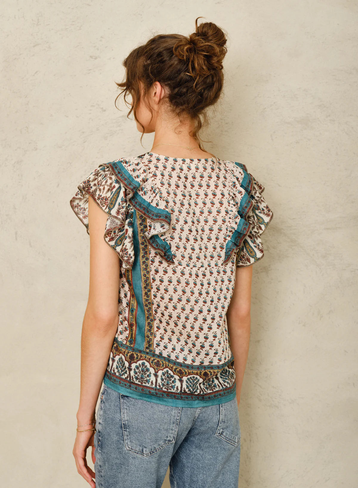 M.A.B.E. Devi Print SS Frill Top Multi