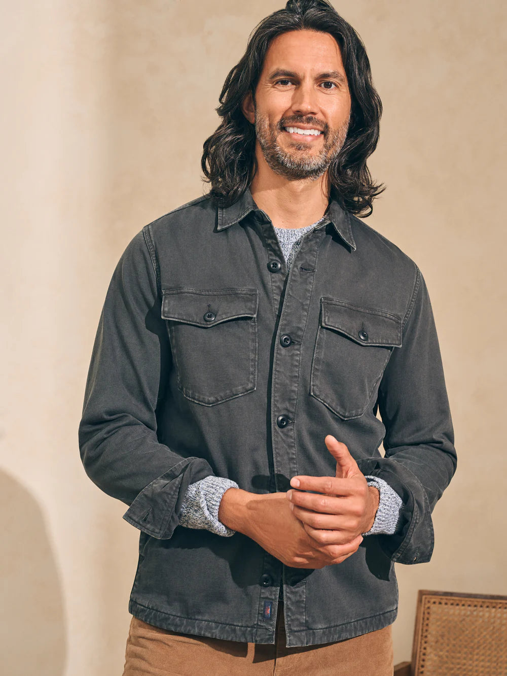 Faherty Jersey Shirt Jacket Faded Charcoal