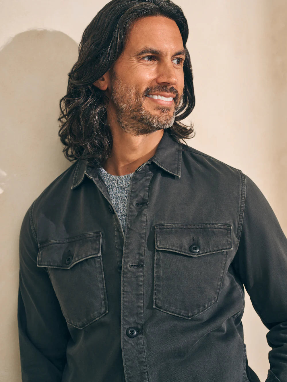 Faherty Jersey Shirt Jacket Faded Charcoal