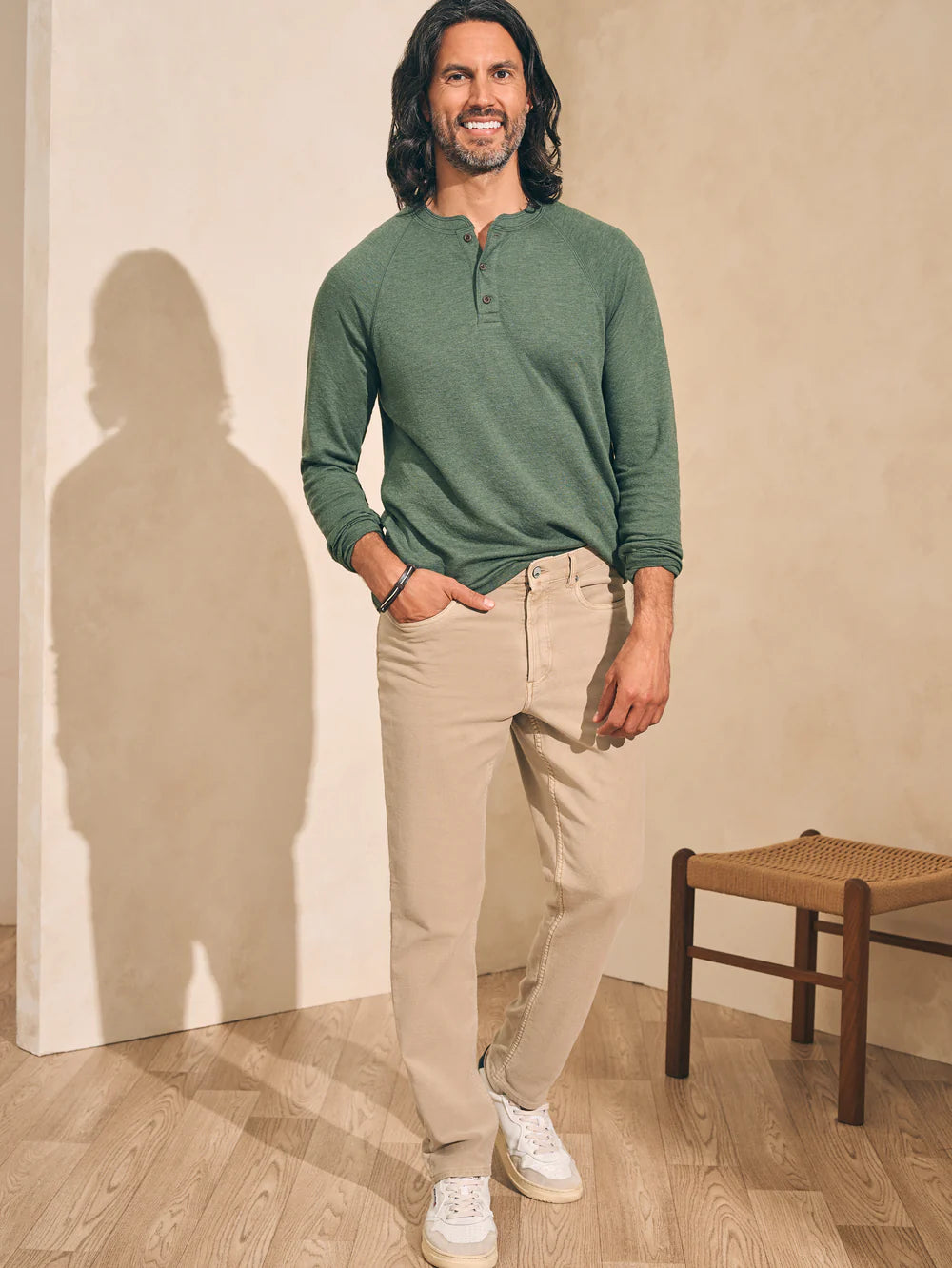 Faherty Cloud LS Henley Deep Fern Heather