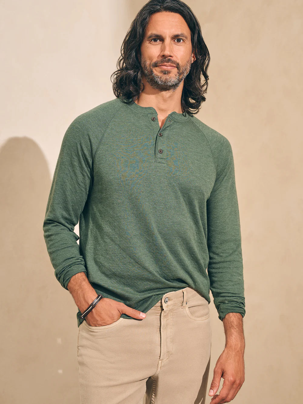 Faherty Cloud LS Henley Deep Fern Heather