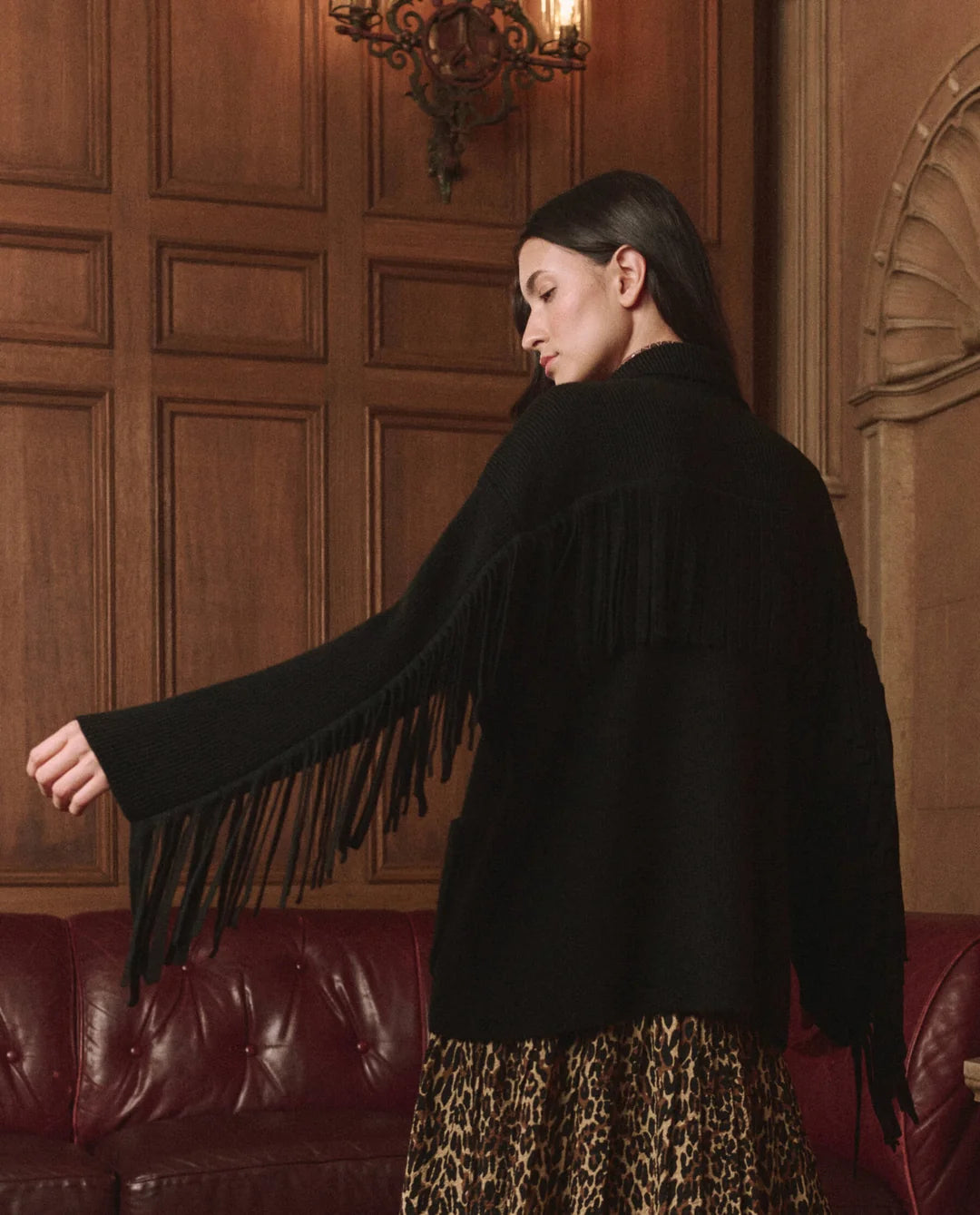 The GREAT The Western Fringe Sweater Jacket Black
