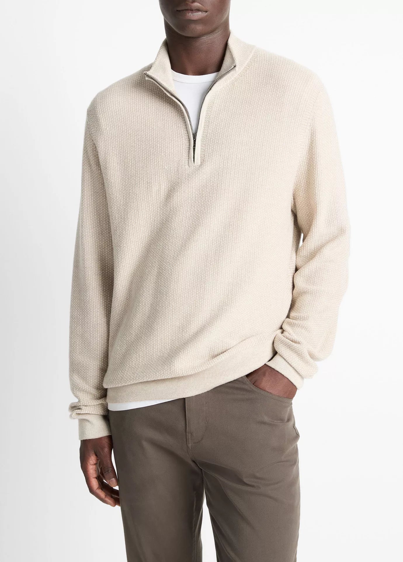 Vince Geo Jacquard LS 1/4 Zip British Khaki/Classic Cream