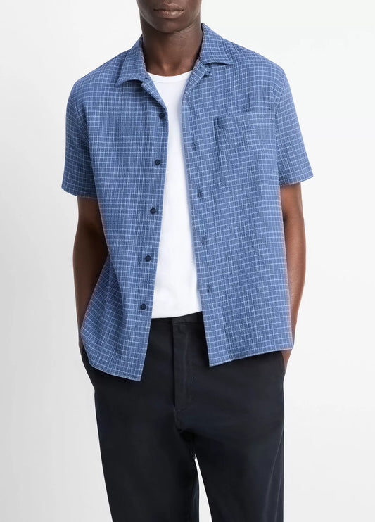 Vince Provence Plaid SS Collar Shirt High Tide/California Rain
