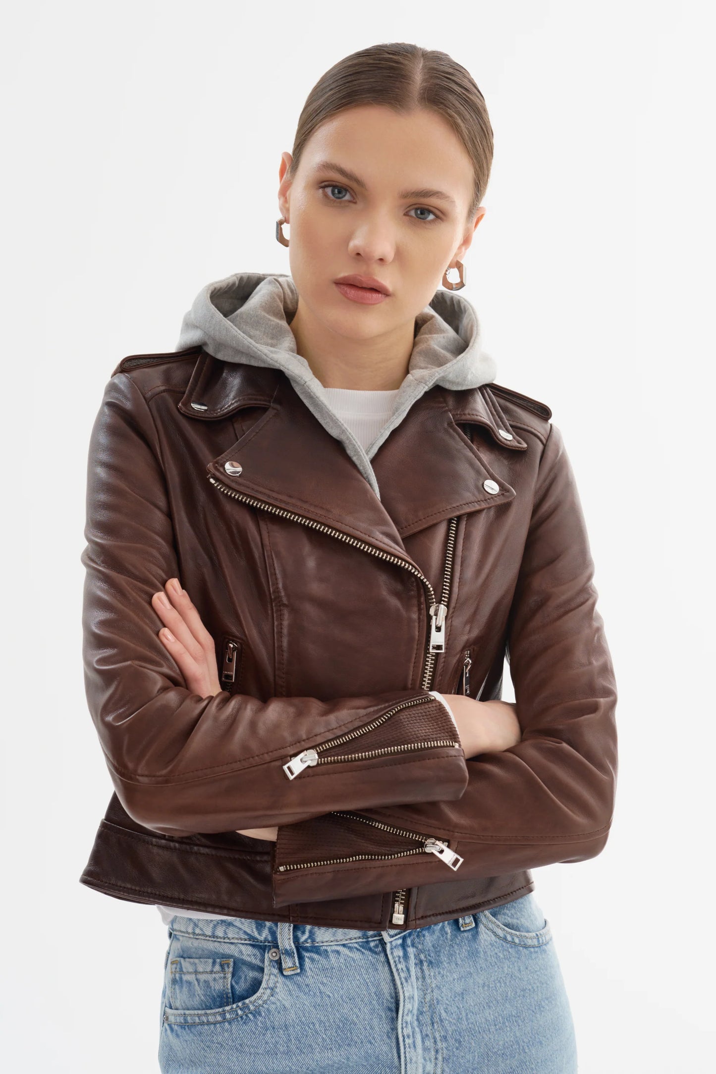 Lamarque Holy Leather Jkt Chocolate Brown/Heather Grey
