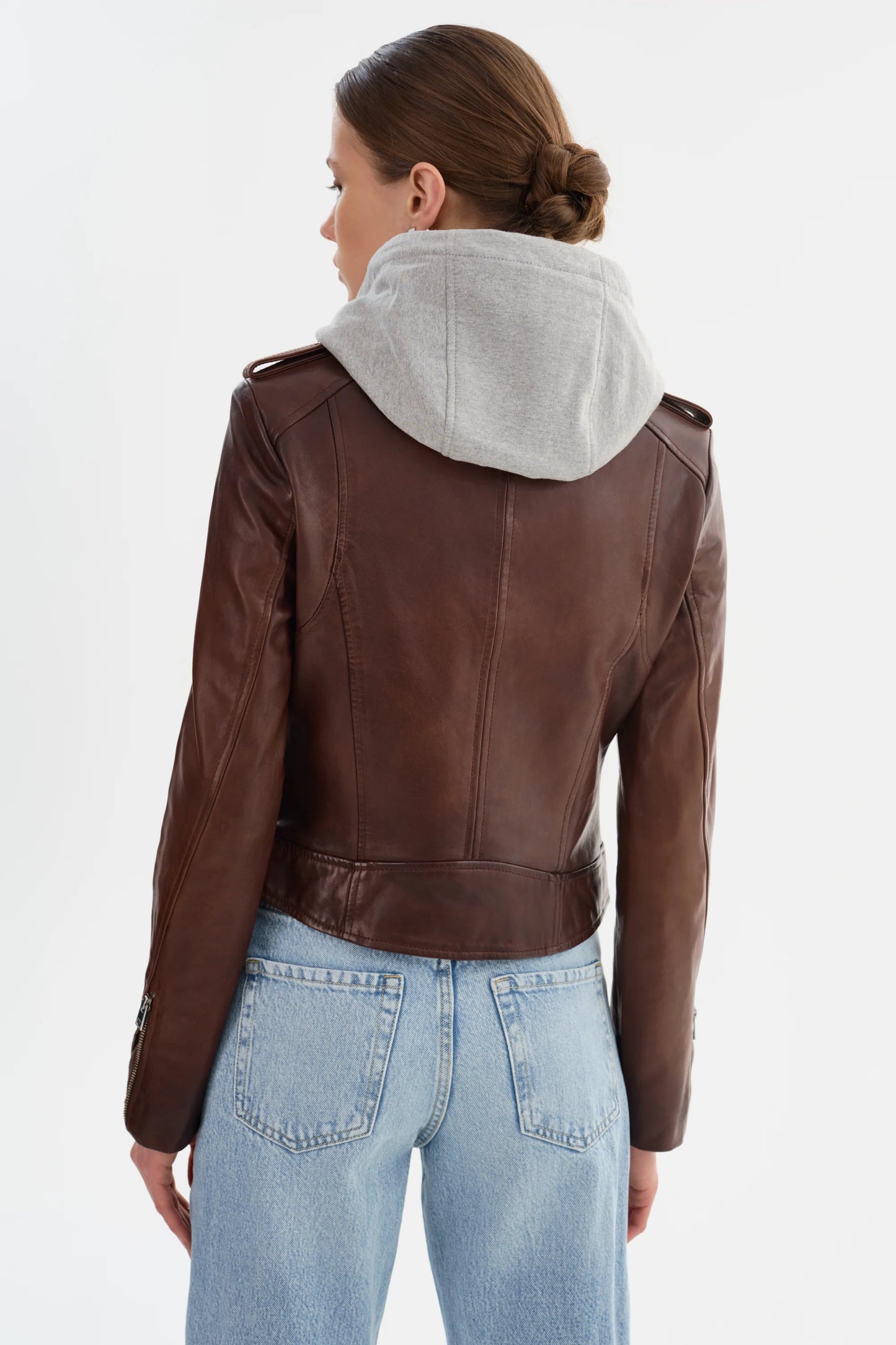 Lamarque Holy Leather Jkt Chocolate Brown/Heather Grey