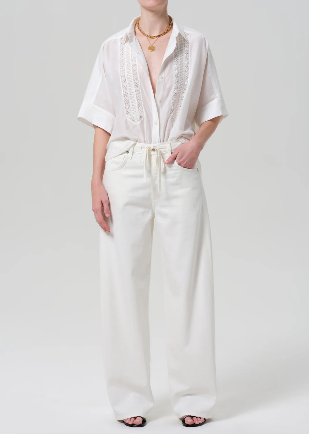 Citizens of Humanity Claire Shirt w/ Lace Inset in White