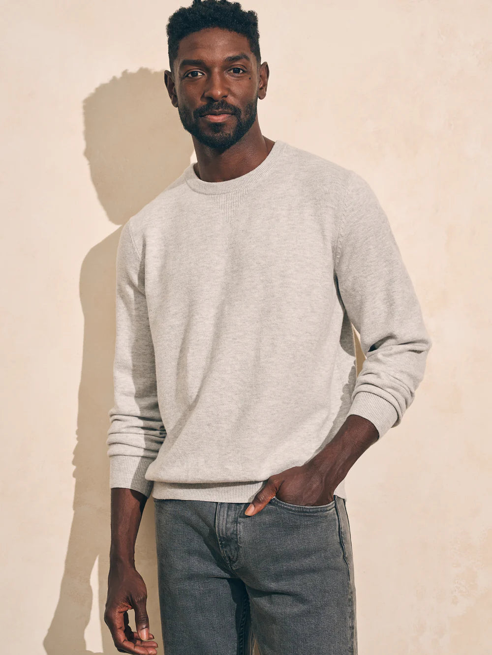 Faherty Jackson Crew Sweater Ivory Ice Heather