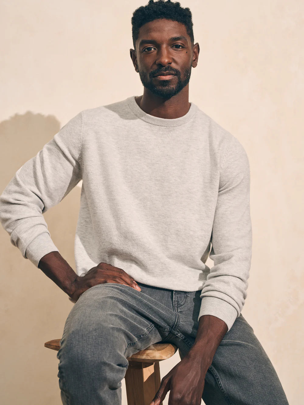 Faherty Jackson Crew Sweater Ivory Ice Heather