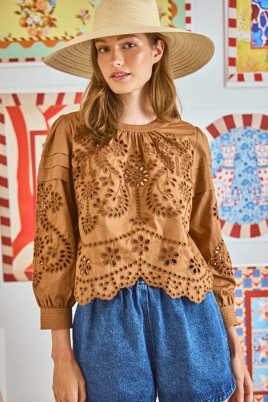 Hunter Bell Jennifer Top Mocha Embroidered Eyelet