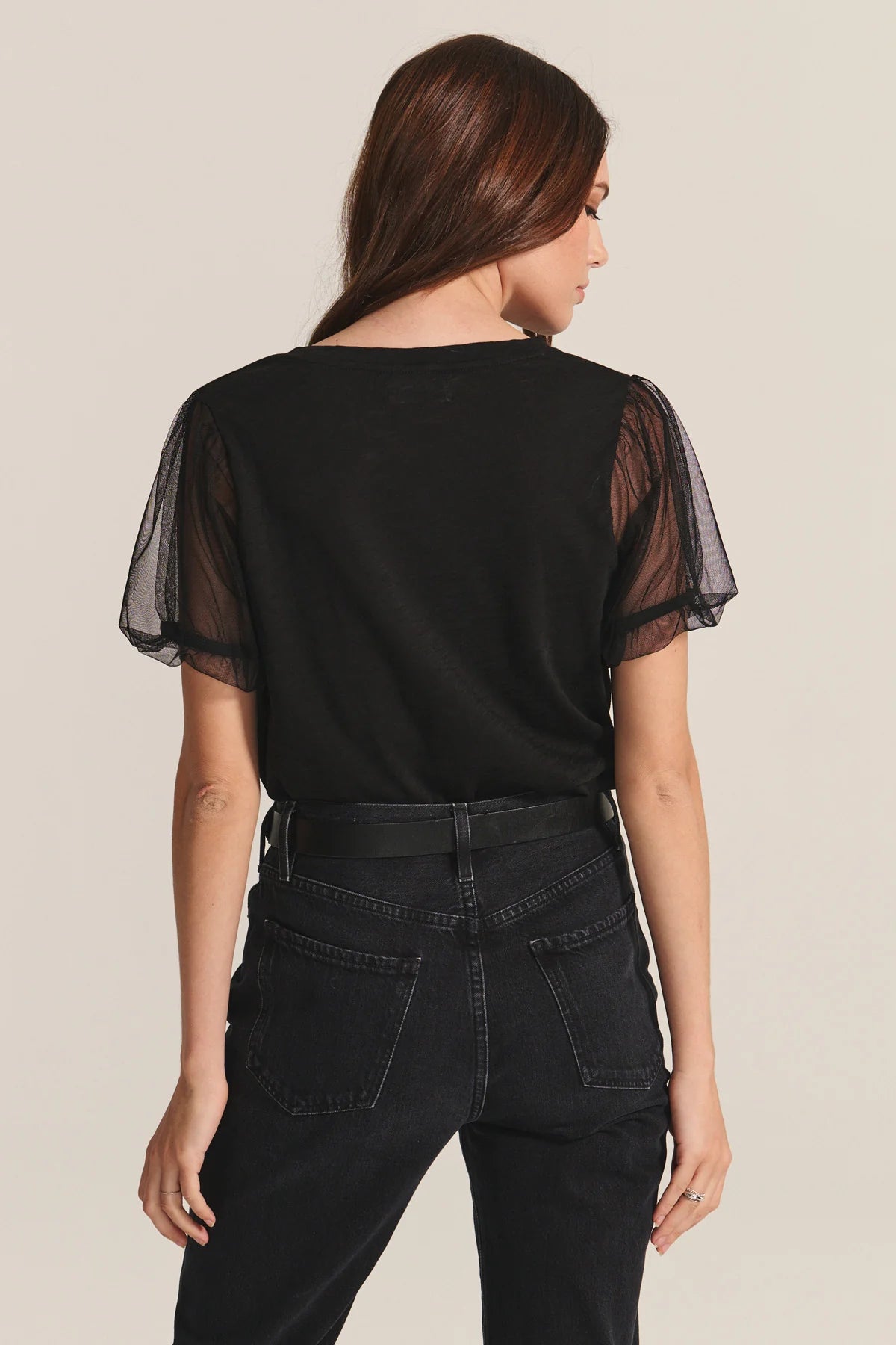 Velvet Justine SS Tee w/ Mesh Sleeve Black