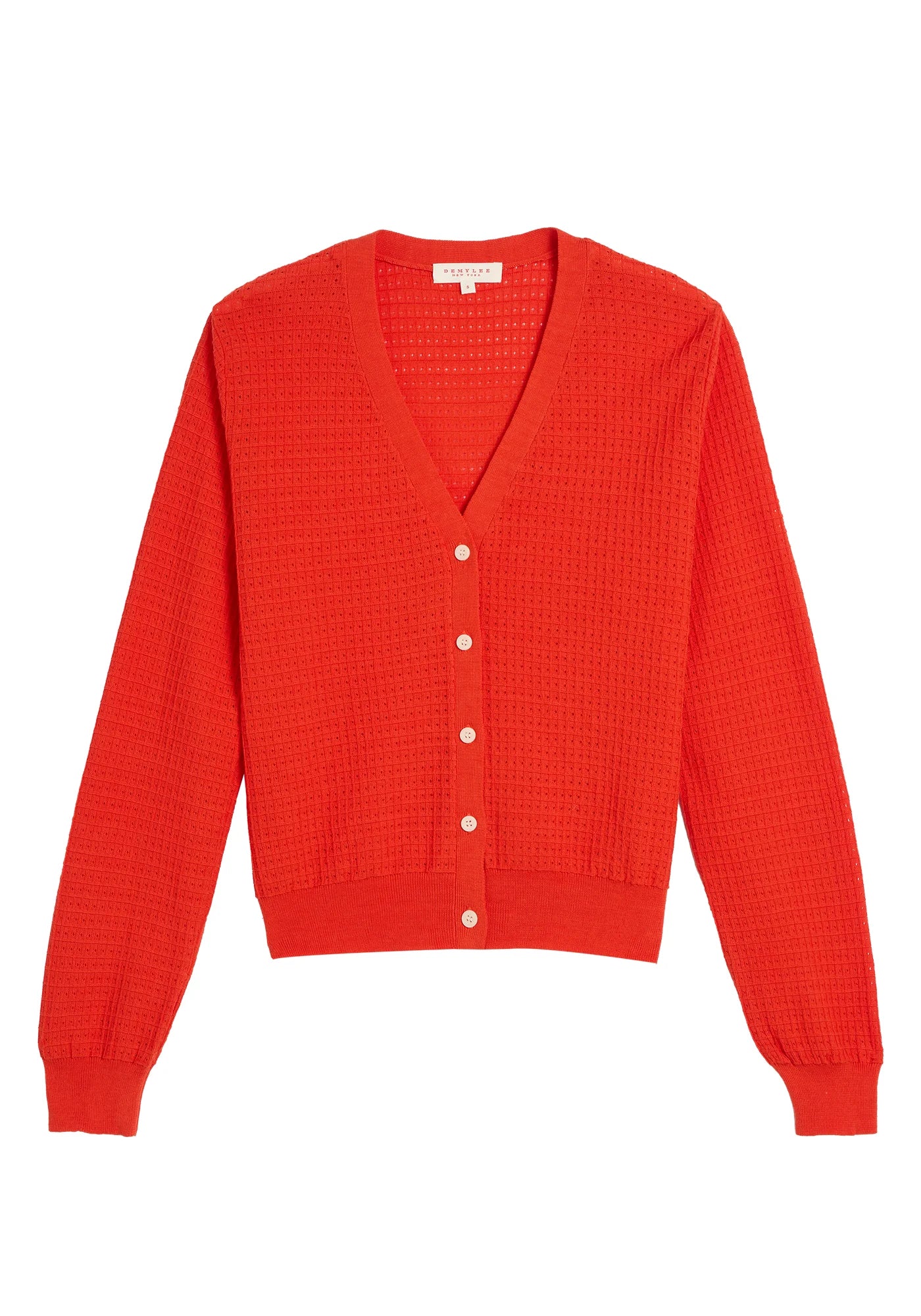 Demylee Kiki Waffle Pointelle Cotton Cardigan Poppy