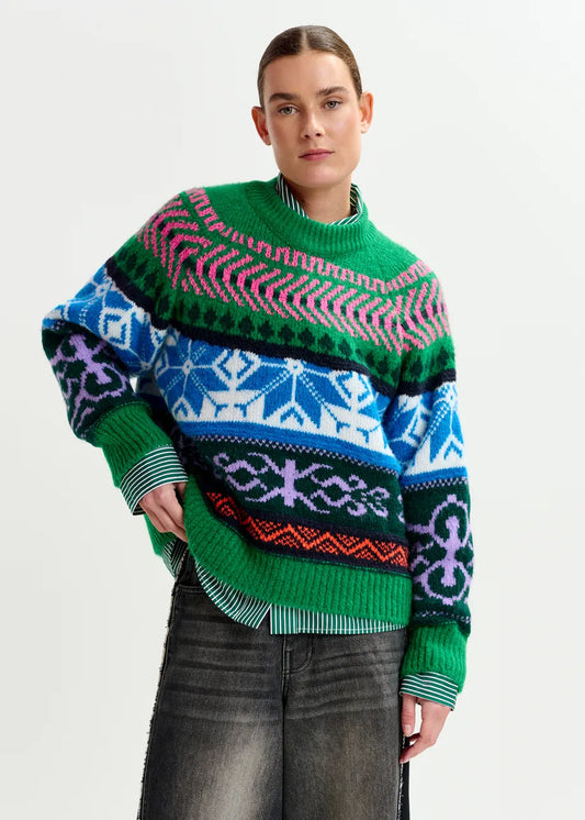 Essentiel Antwerp Irelando Jacquard Sweater Green/Multicolor